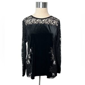 SUNDANCE Black Velvet Crochet Gothic Lace Lily Paramour Long sleeve top size M